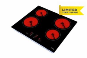 HYE Built-In 4 Zone Electric Hob - Ceramic Hob with Black Glass - Touch Control electric hobs with Timer