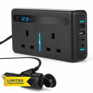 Upgraded 300W Car Power Inverter DC 12V to AC 240V with 2 UK Plug Sockets