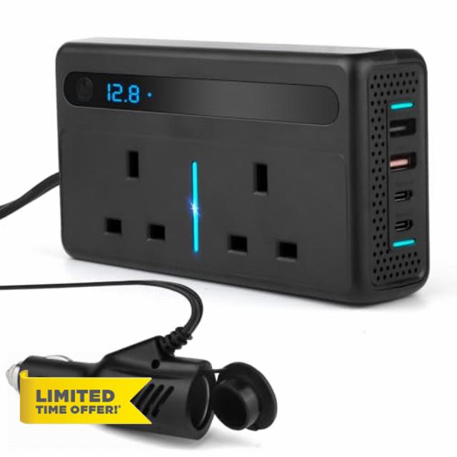 Upgraded 300W Car Power Inverter DC 12V to AC 240V with 2 UK Plug Sockets