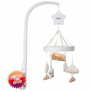 Nuby Biscuit Bear Musical Cot Mobile - Soothing Motion | 6 Calming Lullabies | Easy to Use