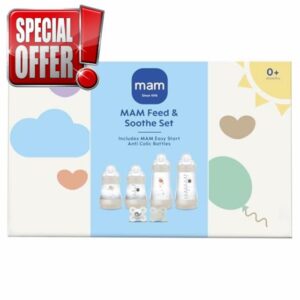 MAM Feed & Soothe Set | Anti-Colic Newborn Feeding Bottles x4 and Soothers x2 | Suitable from 0+ Months | Baby Accessories | Unisex (Various Designs)