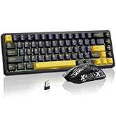 Black wireless keyboard with backlit keys and a matching patterned wireless mouse. A small USB receiver is visible next to the mouse.