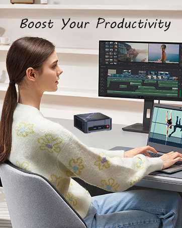 Text reads 'Quad Screen Display'. Computer desk setup showcasing multi-monitor mounting system with several screens arranged in horizontal configuration.
