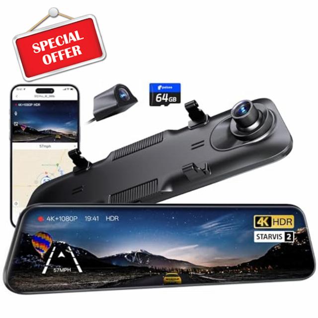 Pelsee S12 Pro 4K Rear View Mirror Camera with STARVIS 2 Sensor