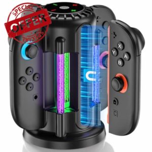 ZRZLMVP Controller Charger for 2025 Switch 2 Joy Con Controllers - 4 in 1 Magnetic Controller Charging Dock with 9 RGB Light Modes