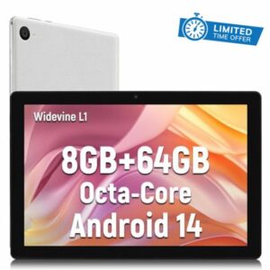 Byxsb Tablet 10 Inch Android 14 Tablets 1280x800 HD IPS Touchscreen Octa-Core Processor 8 GB RAM + 64 GB ROM (Expand to 1 TB) 5 MP + 8 MP Dual Camera 5000 mAh Battery (White)