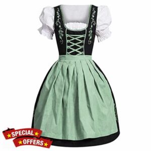 Women Dirndl Dress Oktoberfest Costume German Dirndl Dress 3 Pieces Plaid dirndldress with Apron Fancy Midi Skirt Oktoberfest Outfit Bavarian Costumes for Bavarian Beer Carnival Party