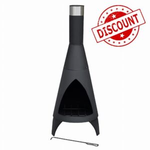 OTZ Colorado Chiminea Firepit Garden Log Burner in Black with Funnel Chiminea top Chrome 120 x 45 x 45. Outdoor Heate