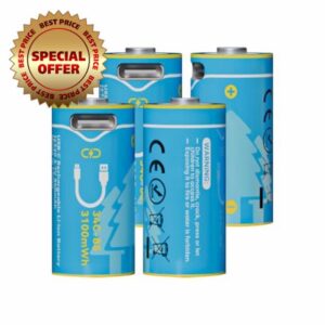 CR123A Rechargeable Batteries 4-Pack with USB Type-C Cable