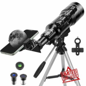 Telescope for Kids Astronomy 150X Astronomical Refractor Telescope 70/300mm Portable Telescopes with Adjustable Tripod Phone Adapter for Children Stargazing Gift (Black)