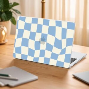 Laptop Hard Shell Cover with Screen Protector + Keyboard Cover for MacBook Air 13.6" - Blue White Plaid