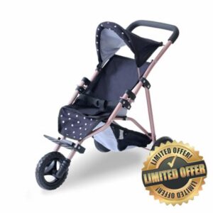 Teamson Kids Jogging Doll Stroller in Black with Pink Polka Dots