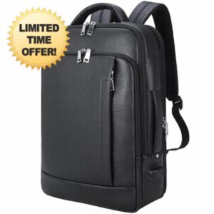 TIDING Leather 15.6" Laptop Backpack for Men Business Work Bag Expandable Travel Rucksack Large Daypacks with USB Charging Port