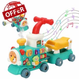 5 in 1 Baby Walker Ride On Toddler Walkers Steam Train with Spray Mist Music Walker Toy with 10 Educational Play Modes 40+ Music and Light Learning Activity Center for Boys Girls 1 2 3+
