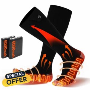 Electric Heated Socks for Men Women with 5V 6000mah Battery Foot Warmer with 360° Toe Heating Electric Socks with 4 Levels Heat Settings Suitable For Outdoor Skiing