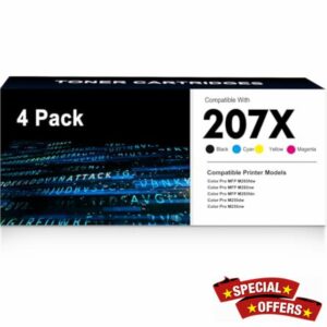 207X 207A Pro MFP M283fdw Toner Cartridges Compatible for HP 207X 207A Colour Laserjet Pro MFP M283FDW M255DW M282NW M255NW W2210X W2210A W2211X W2212X W2213X Black Cyan Yellow Magenta 4Pack With Chip