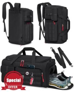 RAINSMORE Sports Gym Bag Mens Travel Duffel Bag 45L with Shoes & Laptop Compartment Backpack Carry on Holdall Bags Weekender Overnight Bags