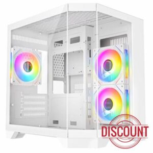 CiT DS240 White Dual Chamber Panoramic Three-Sided Tempered Glass Micro-ATX PC Computer Case With 3 x 120mm CiT Pro Storm 120mm Infinity ARGB PWM Fans Bundled & 6-Port PWM Fan Hub Included