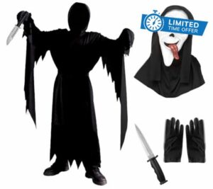 Adult Scary Movie Ghost Costume Black Scream Halloween Fancy Dress Outfit (Robe