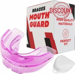 Pink Braces Mouth Guard for Sports - Premium Silicone Teens & Youth Upper & Lower Teeth Protection for Sports - Football