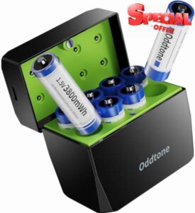 Oddtone 8 Pack 1.5V Lithium AA Rechargeable Batteries with Charger