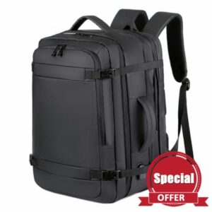 HiChiclife 22–28L Black Backpack – Water-Resistant Anti-Theft Rucksack with Expandable Storage