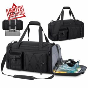 RAINSMORE Gym Bag with Shoe Compartment and Wet Pocket 40L Sports Duffel Bags for Men and Women Water Resistant Expandable Holdall Bag Travel Weekend Large Sports Bag Black