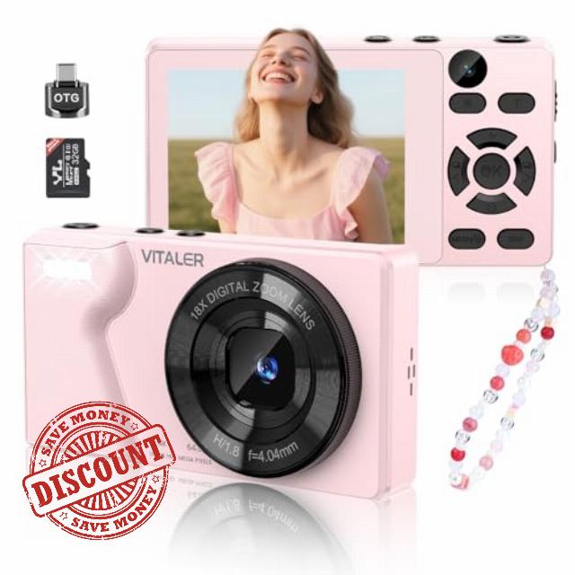 Digital Camera 4K 64MP Compact Camera with Dual Lens