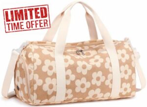 BLUBOON Duffle Bag Girls Kids Cute Gym Bag with Shoes Compartment & Wet Separation Waterproof Sports Overnight Travel Bag (Beige Large Floral 157)