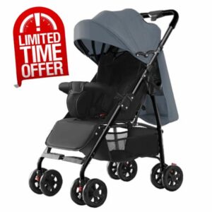 Baby Stroller Travel Buggy Lightweight Foldable & Compact Strollers for Toddlers Up to 4 Years 30kg Max (Black Frame & Grey Canopy)