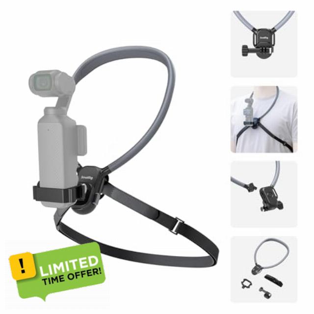 SMALLRIG Magnetic Neck Mount with Chest Strap for Action Camera Hands-Free POV Vlogging for DJI Osmo Pocket 3/OSMO 360/Action 4/5