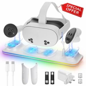 LYtech Charging Dock for Meta Quest 3S Charging Stand for Quest 3S Magnetic Charger Station for VR Headset & Controllers with RGB Light