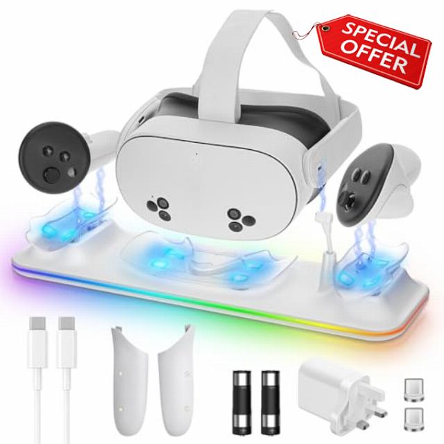 LYtech Charging Dock for Meta Quest 3S Charging Stand for Quest 3S Magnetic Charger Station for VR Headset & Controllers with RGB Light