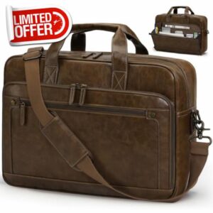 RAINSMORE Messenger Bags for Men Briefcase Waterproof Leather Laptop Bag 16 Inch Vintage Shoulder Satchel Bag for Work Office Business College Brow