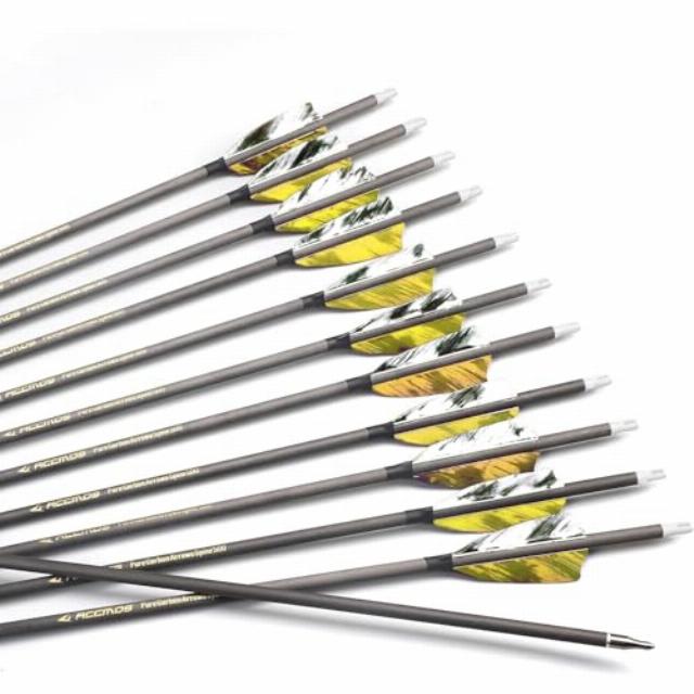 6/12pc Custom Length Feathered Carbon Arrows 300/350/400/500/600/700/800 Spine Removable Tips 3" Turkey Feather Targeting Hunting Arrow for Traditional Bow Long-Bow Recurve Bow Compound Bow Archery A1