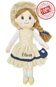 Personalised Baby Girl Rag Doll Soft and Cuddly Princess Ragdoll (Yellow/Navy Ragdoll)