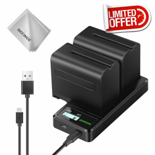 NEEWER 2Pcs NP-F970 7800mAh Replacement Batteries with Charger/Cleaning Cloth