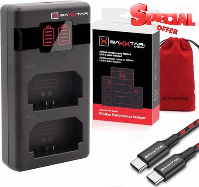 Baxxtar NP-FZ100 PD-MaxPerformance Battery Charger (1500 mA) LCD USB-C PD/QC Capable
