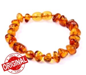 SilverAmber Jewellery UK New Raw or Polished Baltic Amber Anklet Bracelet - Handmade 100% Genuine Amber Beads - Premium Quality - Cognac
