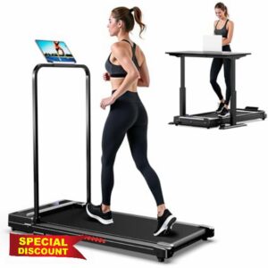 Folding Treadmill Walking Pad Foldable - Treadmills with Handle for Home Office Under Desk Running Machine Portable Compact Flat Mini Small Fold Away Motorised Slim Walking Pad Use Indoo
