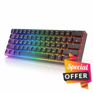HKKB GK61 Mechanical Gaming Keyboard 60 Percent | 61 RGB Rainbow LED Backlit Programmable Keys | USB Wired | For Mac and Windows PC | Hotswap Gateron Optical Yellow Switches | Black