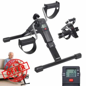 PORTENTUM Pedal exerciser for elderly – Foldable – LCD display 5 functions – Compact arm and leg trainer with adjustable resistance – Portable design ideal for home use as a mini exercise bike