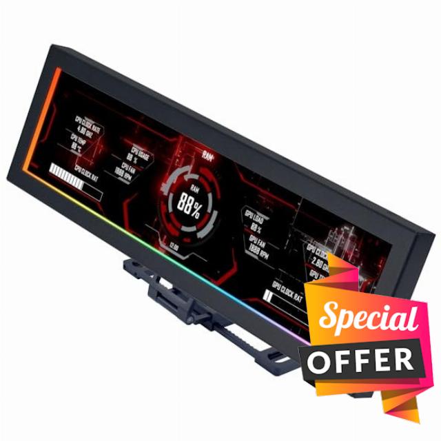 Lian Li 8.8" Universal Screen Black – USB Hardware Monitor with 1920×480 Resolution