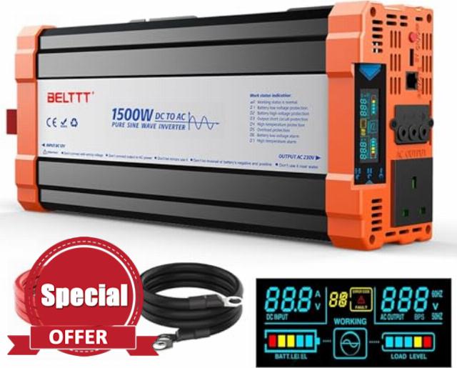 Rewing 1500W Power Inverter 12V to 240V AC Pure Sine Wave Inverter