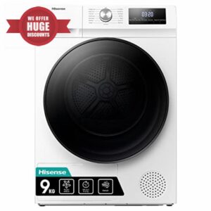 Hisense 3 Series DHQA902U 60cm Freestanding 9 KG Heatpump Front Load Tumble Dryer - 15 Programmes - Auto dry- Steam Refresh - Allergy Care - White            [Energy Class A]
