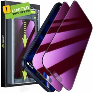 WSKEN for iPhone 17 Pro Max Privacy Screen Protector - [Anti Blue Light][Auto Dust-Elimination] 24°Anti Spy Purple Gradient Eye Protection Case Friendly 9H+ Tempered Glass