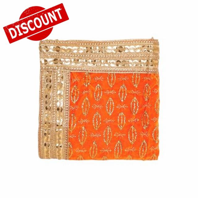 Decorative Mat Aasan Chunari Backdrop Pooja Cloth Chunni Indian Traditional Janmashtami Festival Decoration MATA Ki Chunri for Statue Chowki Aasan Mat Home Decor(Size:36 Inche x 36 Inche)(Orange)