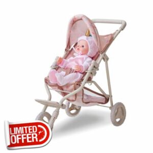 Teamson Kids Jogging Doll Stroller in Beige with Confetti Pattern