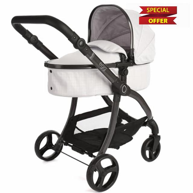 Roma egg 2-in-1 Baby Toy Dolls Pram - Houndstooth Silver Toy Pushchair with Adjustable Handle