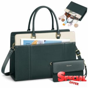 RAINSMORE Laptop Bags for Women 15.6 Inch Ladies Work Bag with Clutch Large Laptop Tote Bags with Compartments PU Leather Handbag for Business Office School